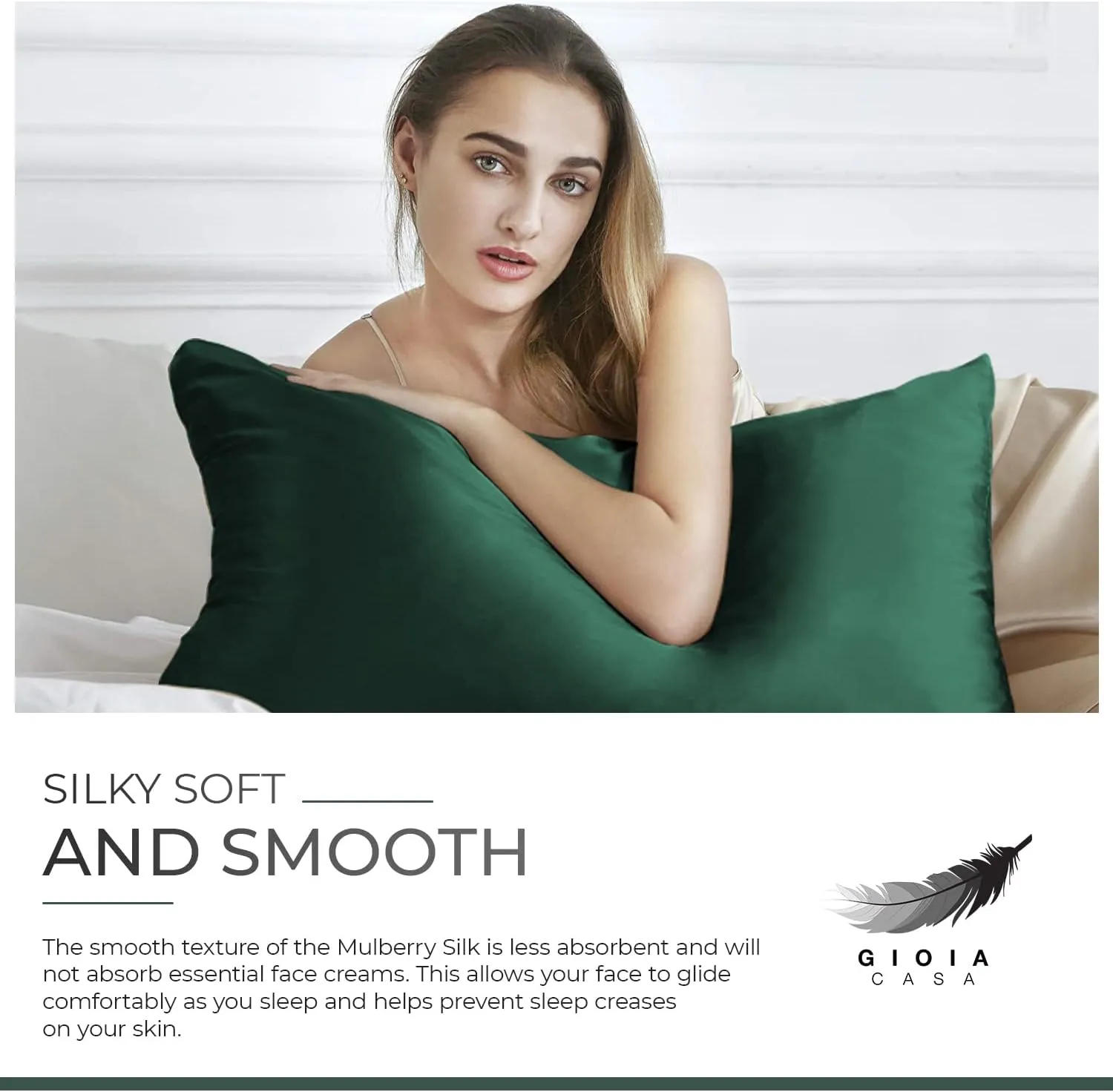 100% Mulberry Silk Anti-Wrinkle Pillowcase - Emerald Green by Gioia Casa