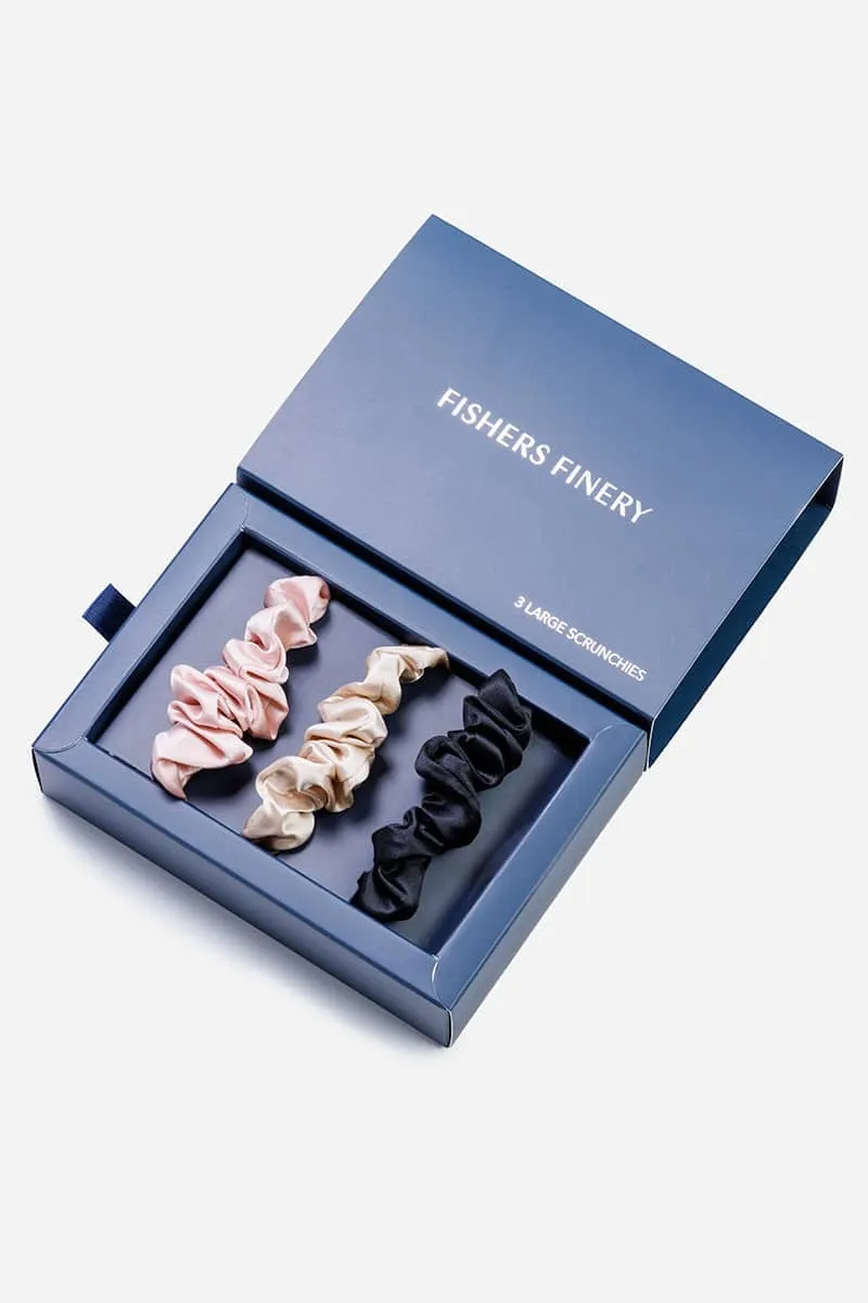 100% Pure Mulberry Silk Hair Scrunchies with Gift Box - Set of 3 Large Hair Ties