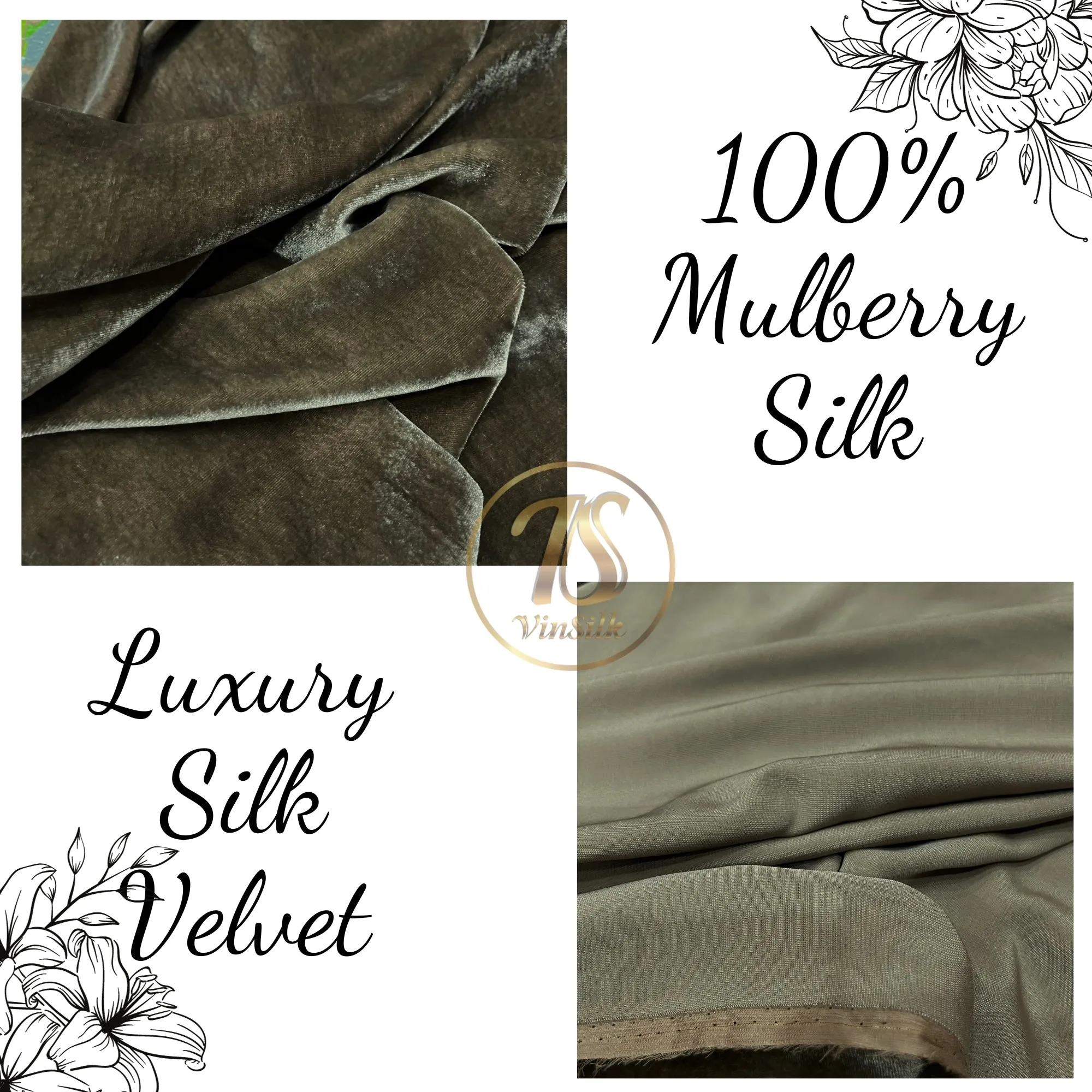 100% Pure Mulberry Silk Velvet Fabric - Luxury Silk Velvet - Silk for sewing - Brown silk velvet