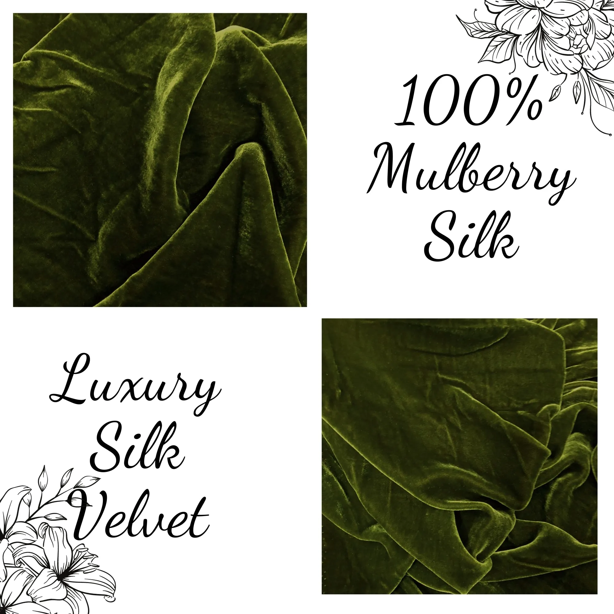 100% Pure Mulberry Silk Velvet – Luxury Silk Velvet for Dress, Skirt, High End Garment – Gift for women – Green silk velvet – Silk for sewing