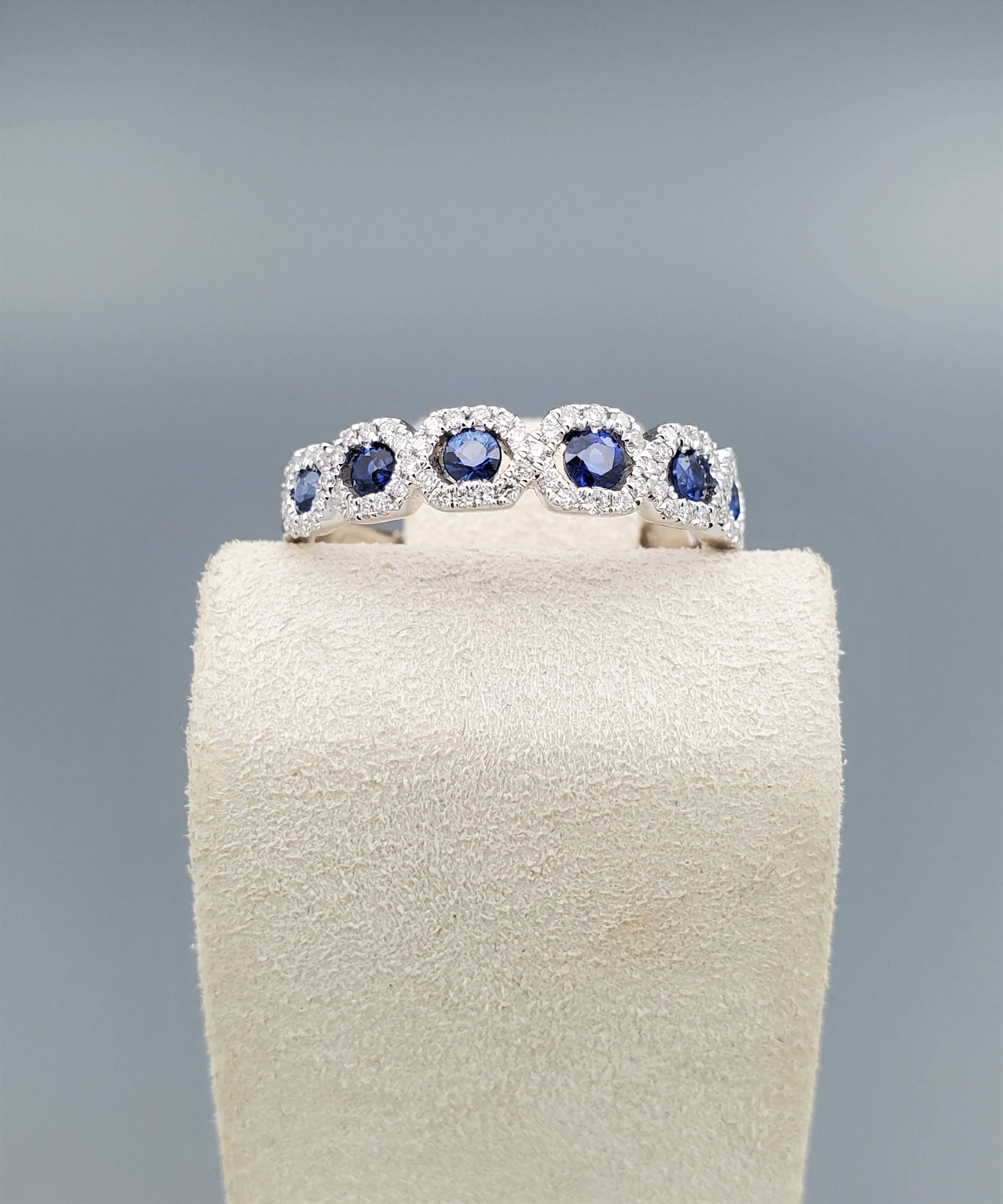 14K White Gold Blue Sapphire Diamond Band