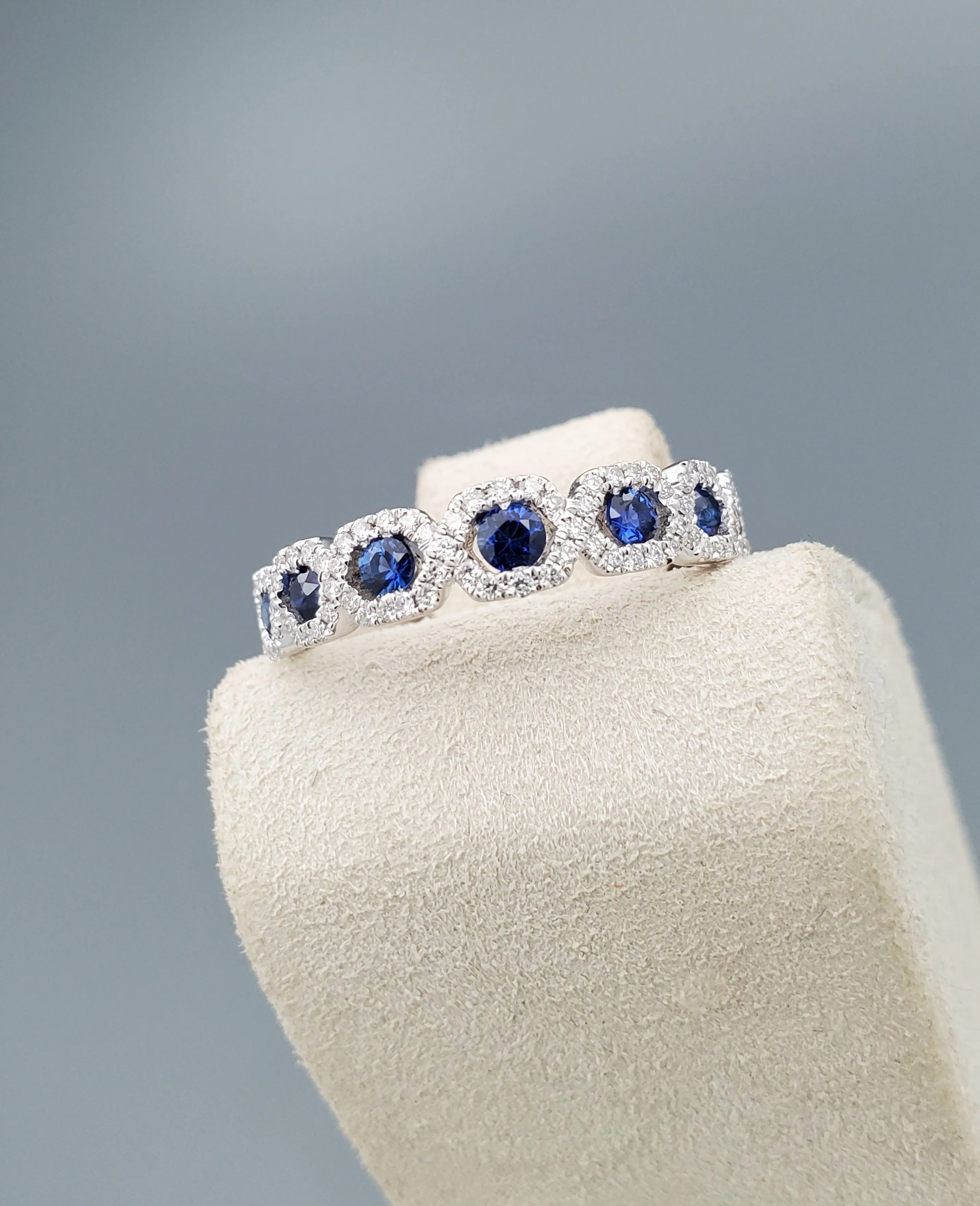 14K White Gold Blue Sapphire Diamond Band