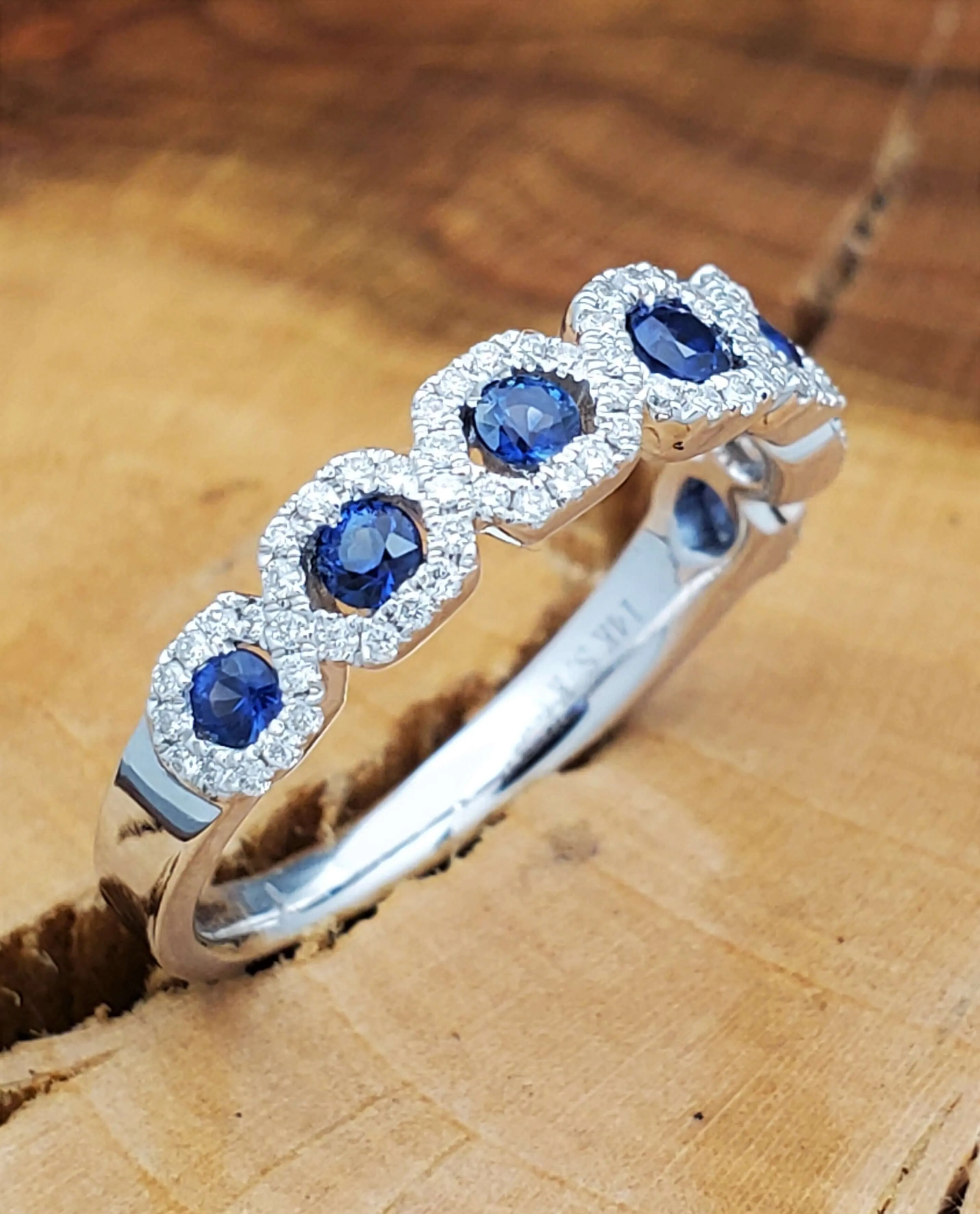 14K White Gold Blue Sapphire Diamond Band