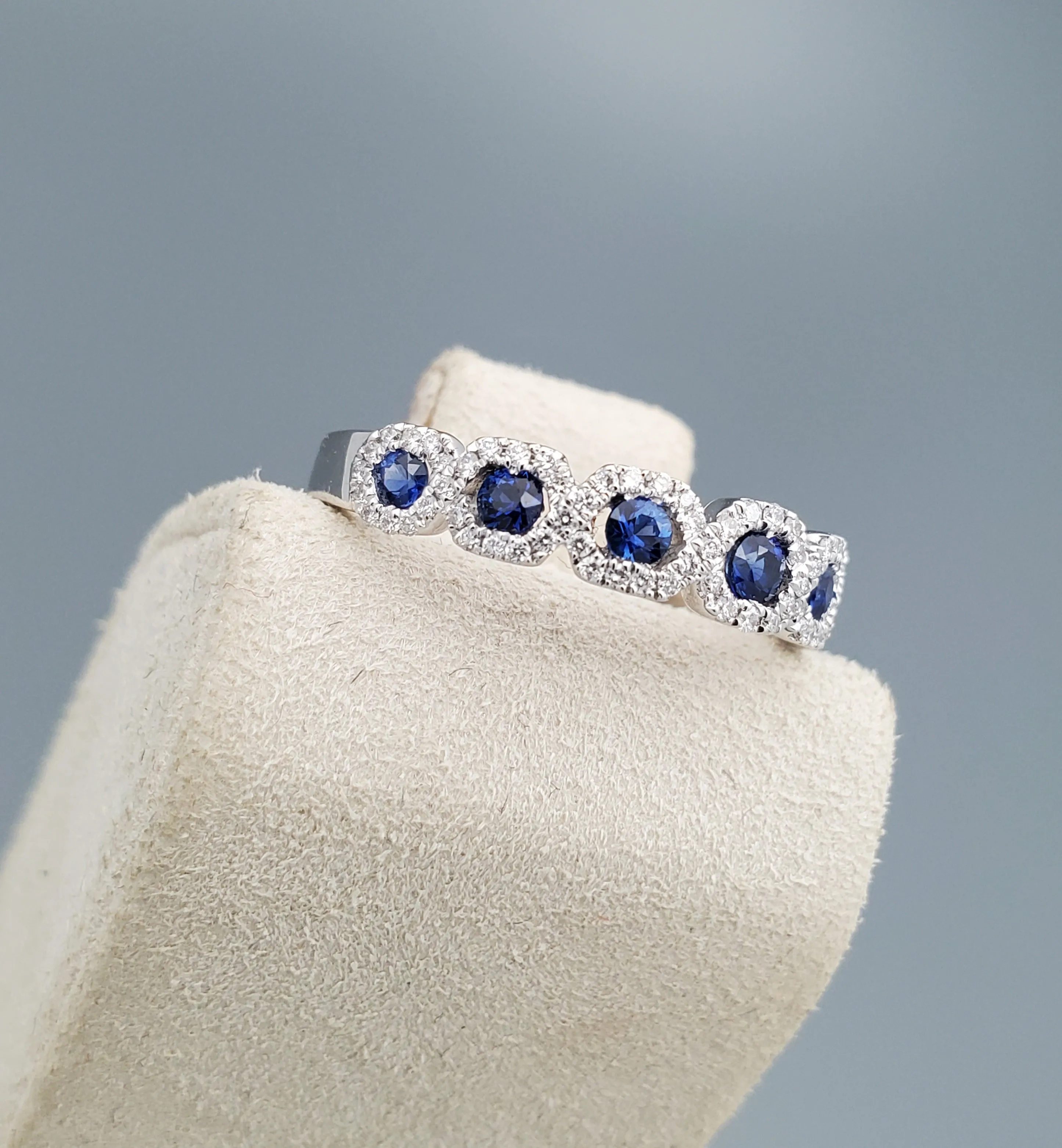 14K White Gold Blue Sapphire Diamond Band