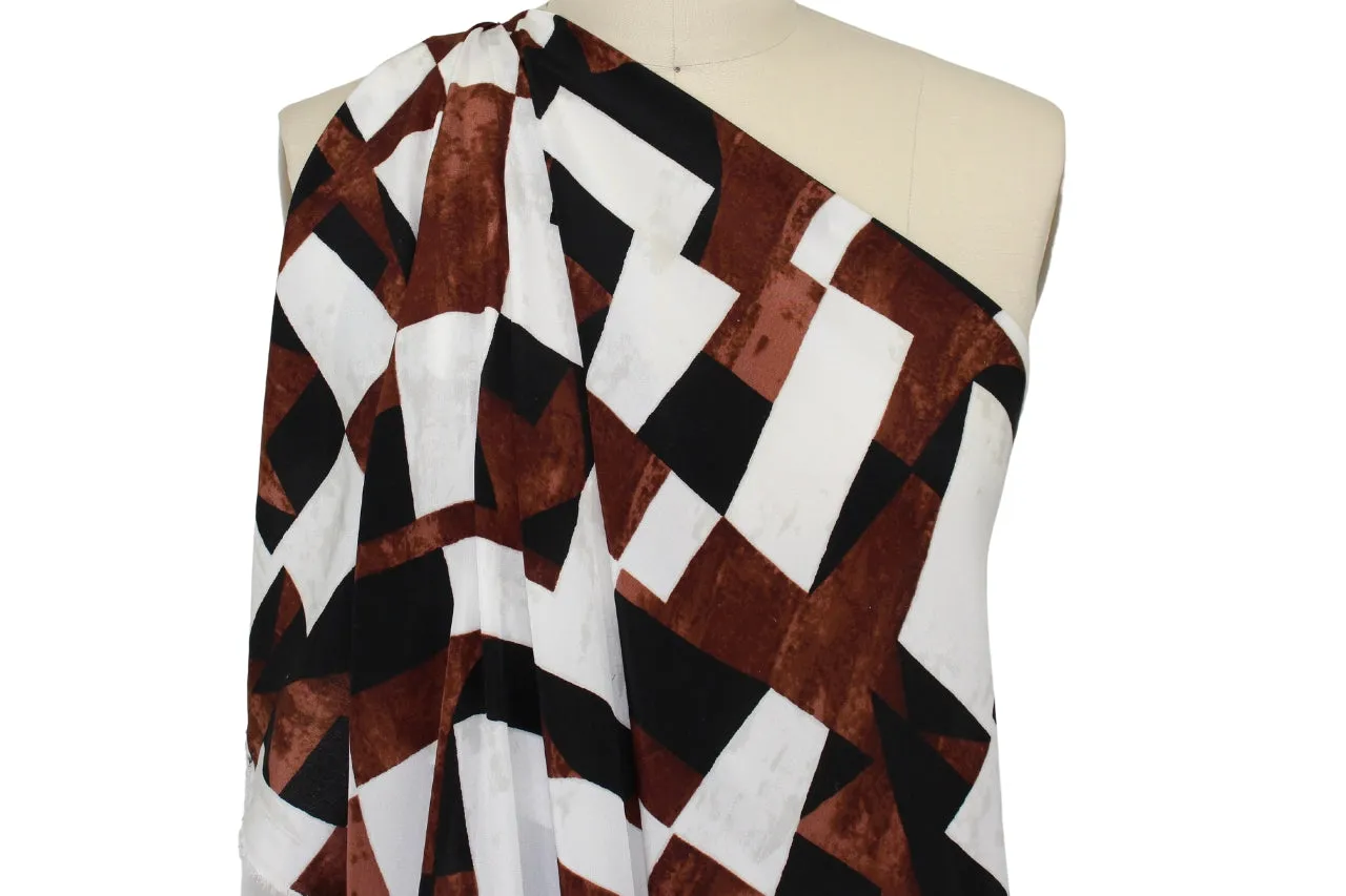 Abstract Geometric Silk Crepe de Chine - Browns/Black/White