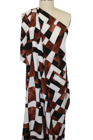 Abstract Geometric Silk Crepe de Chine - Browns/Black/White