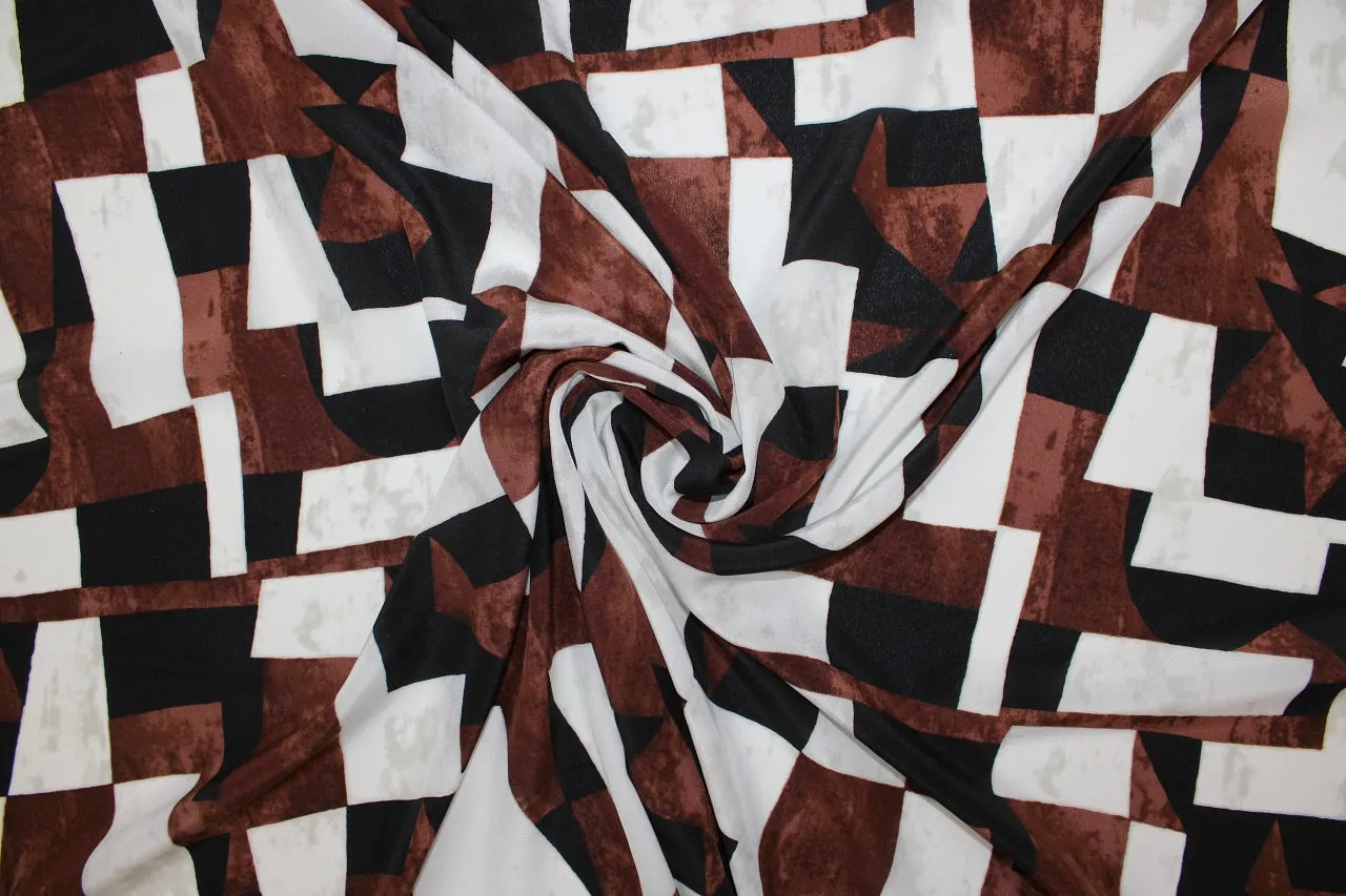 Abstract Geometric Silk Crepe de Chine - Browns/Black/White