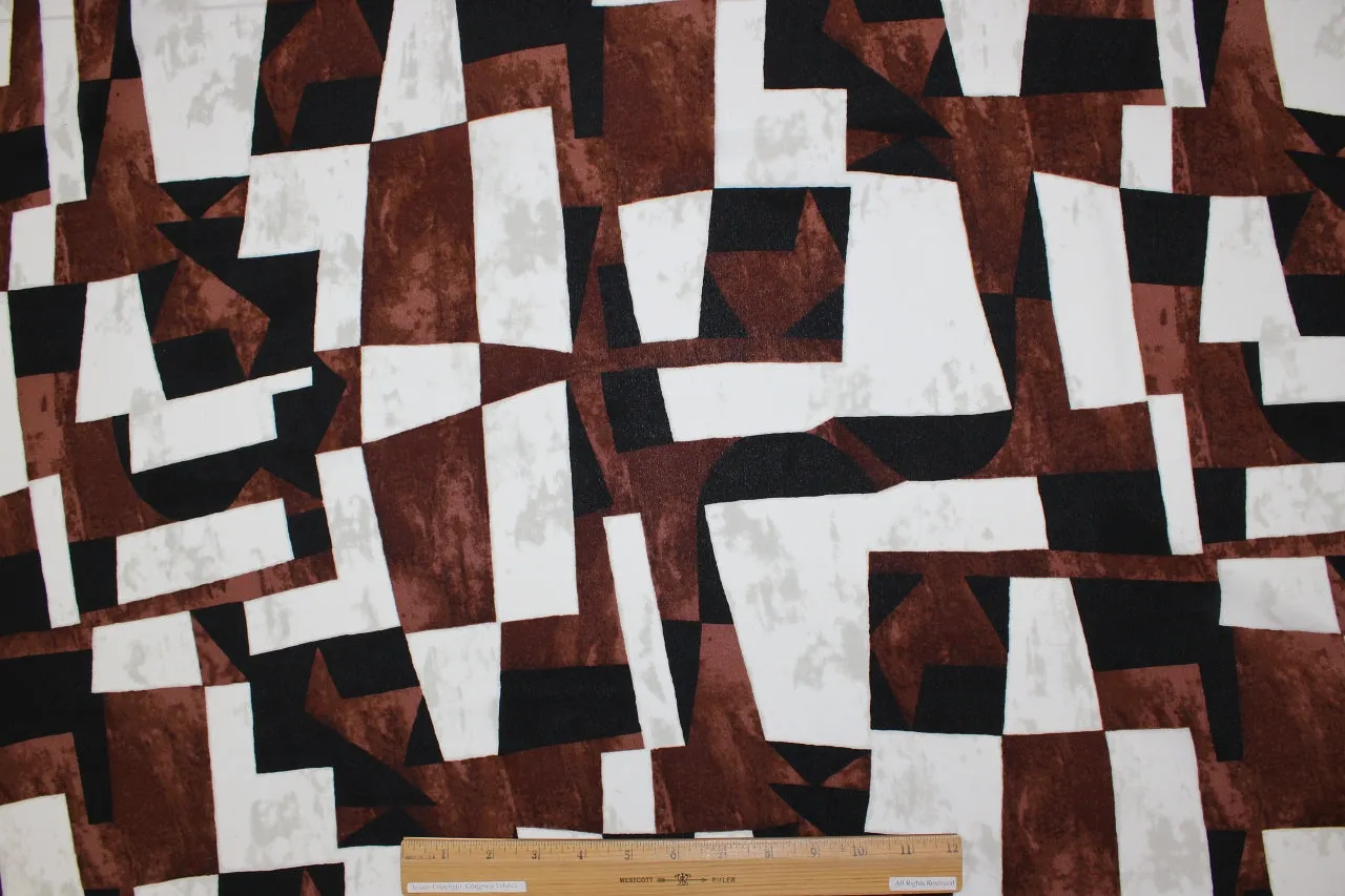 Abstract Geometric Silk Crepe de Chine - Browns/Black/White