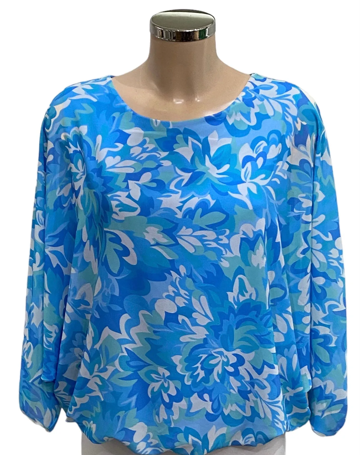 Abstract Green Leaf Print Chiffon Blouse