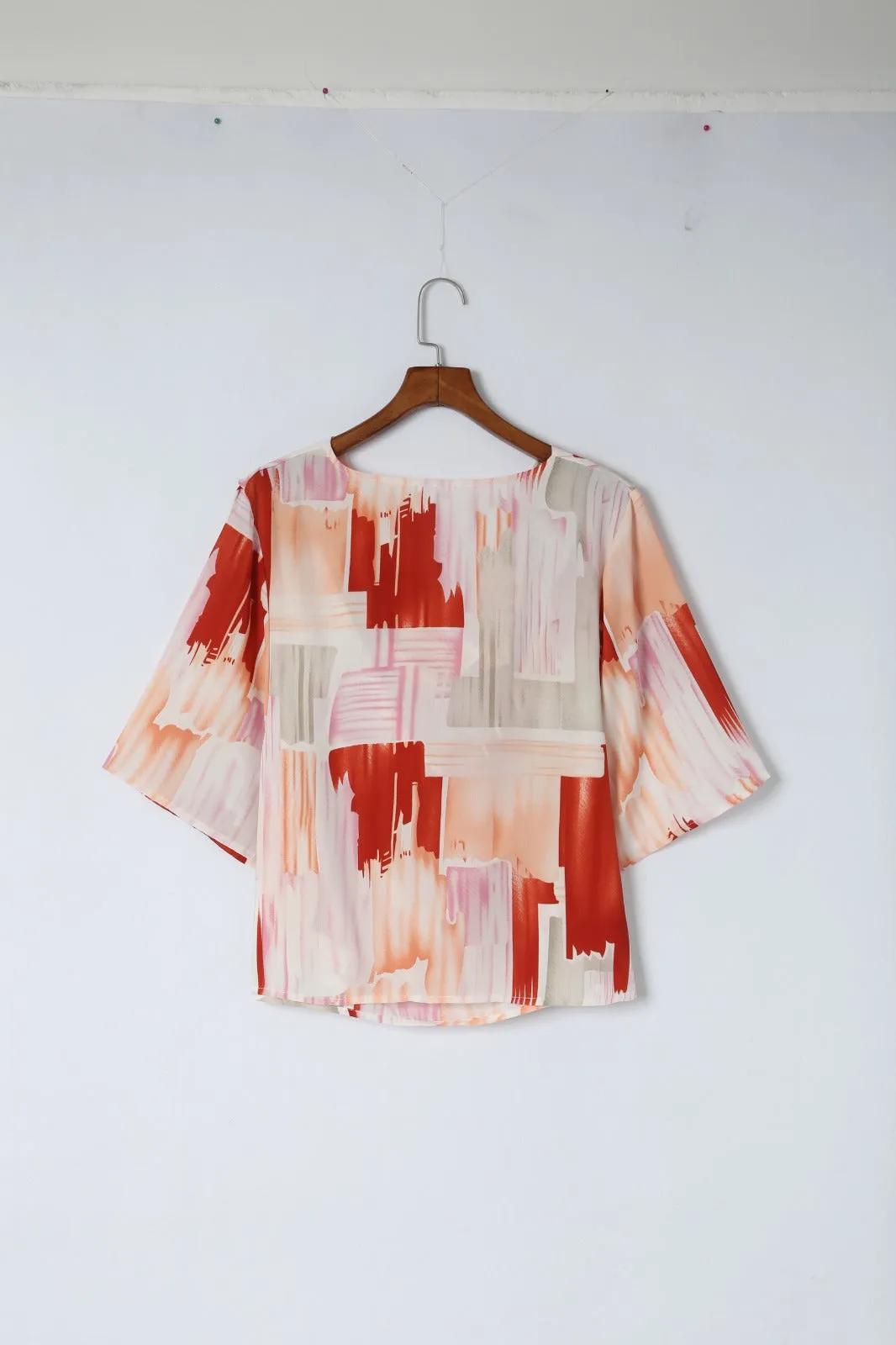 Abstract Print Kimono Sleeve Blouse