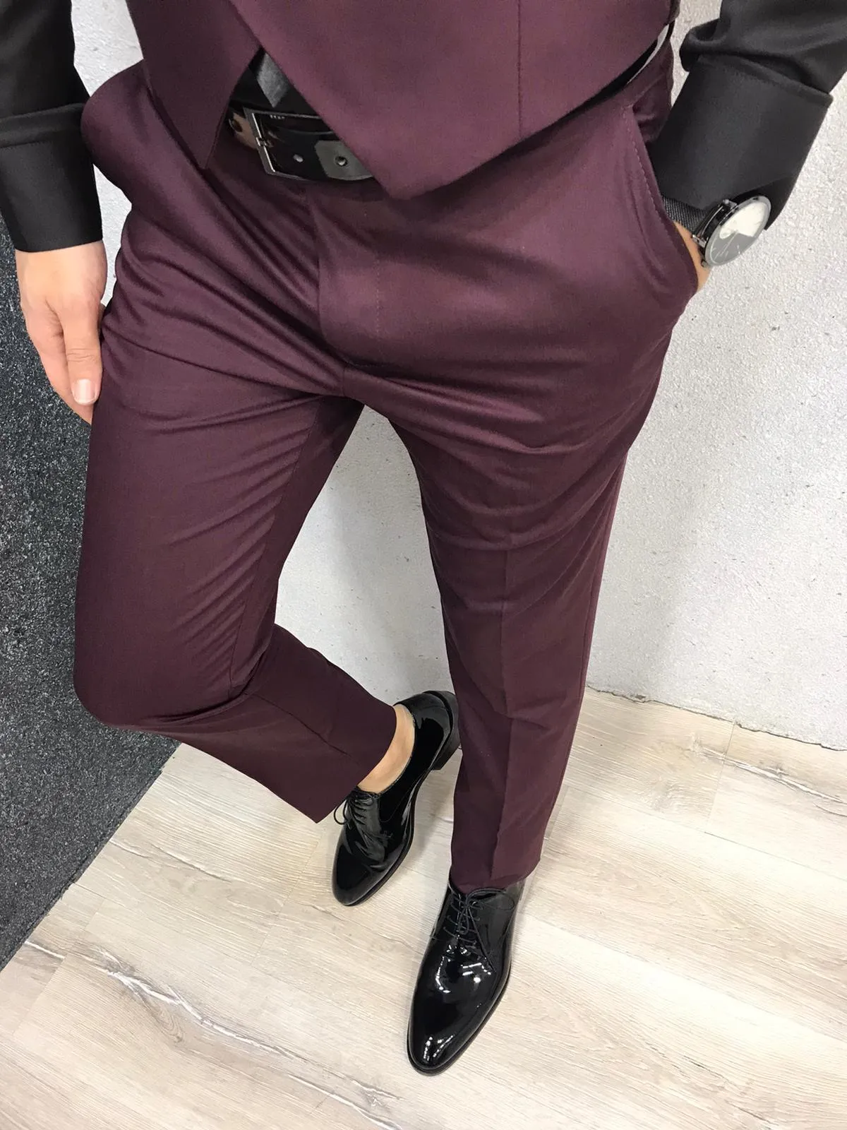 Ani Burgundy Slim Fit Wool Suit