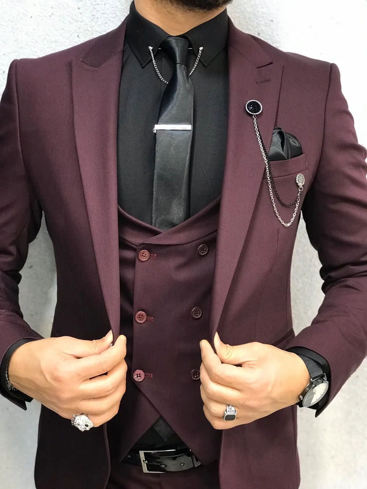 Ani Burgundy Slim Fit Wool Suit