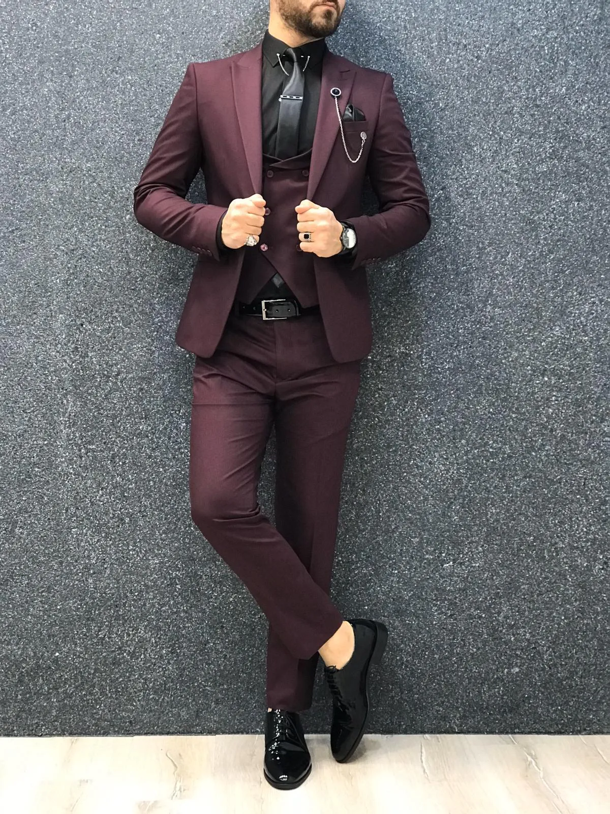 Ani Burgundy Slim Fit Wool Suit