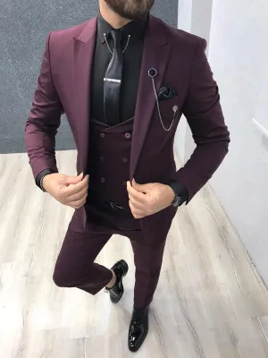 Ani Burgundy Slim Fit Wool Suit