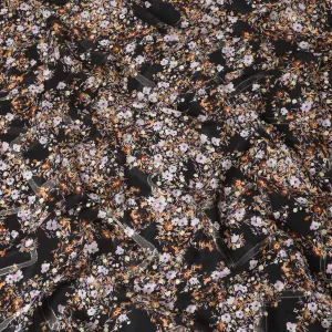 Black Premium pure silk crepe fabric with multicolor print having gold metallic lurex in floral design-D15731