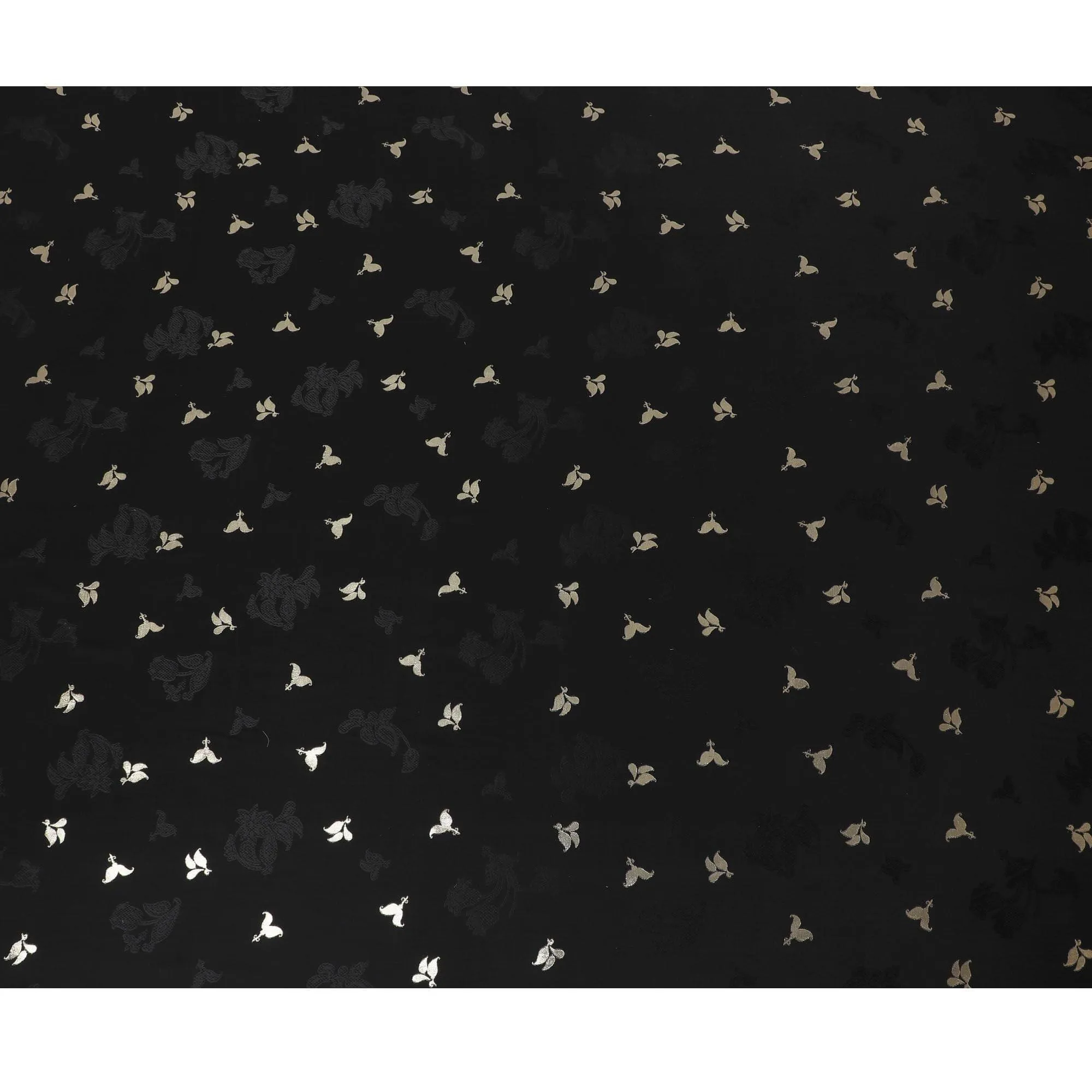 Black Premium pure silk crepe fabric with same tone jacquard having gold metallic lurex weave in floral design-D14638