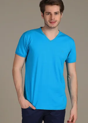 Blue Luxury Cotton V-neck Tee