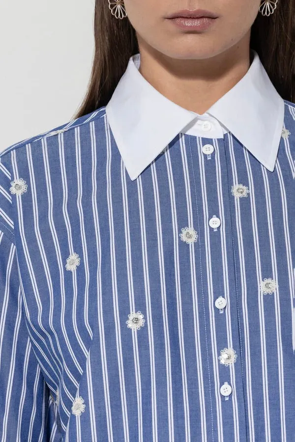 Blue Stripe Sequin Detail Shirt