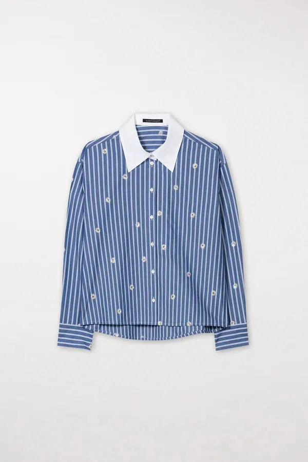 Blue Stripe Sequin Detail Shirt