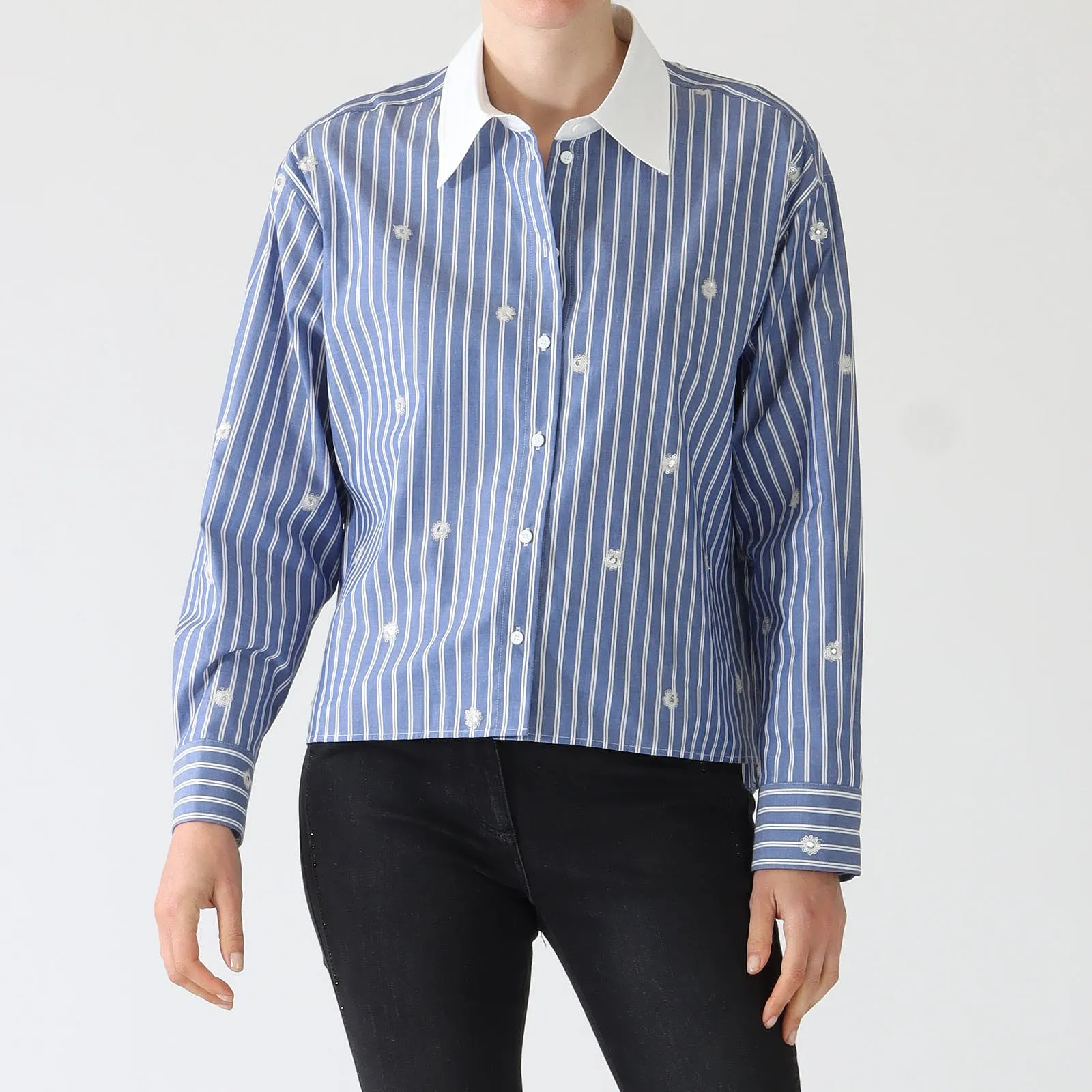 Blue Stripe Sequin Detail Shirt