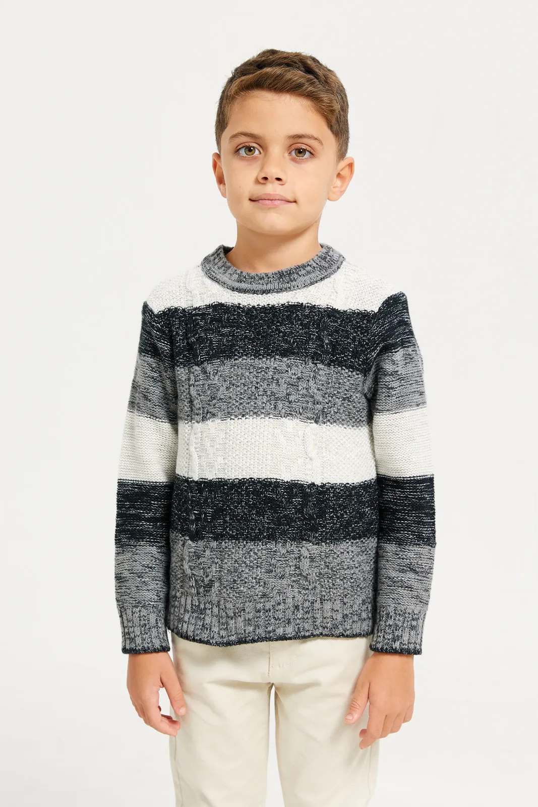 Boys Black And Grey Striped Sweater