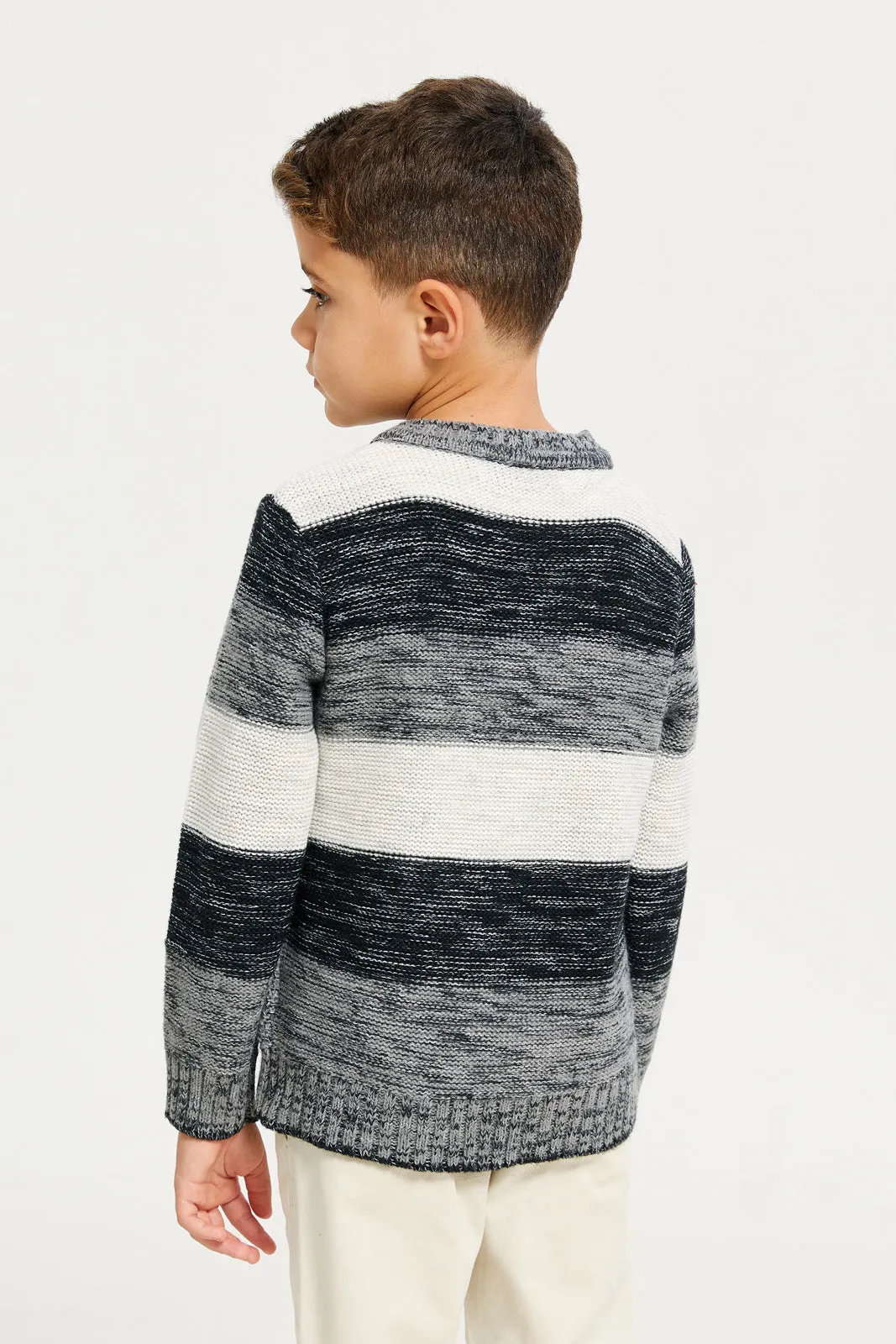 Boys Black And Grey Striped Sweater