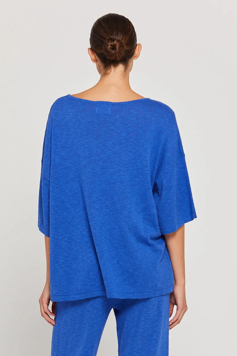 BY RIDLEY Womens Savannah Linen Top - Royal Blue