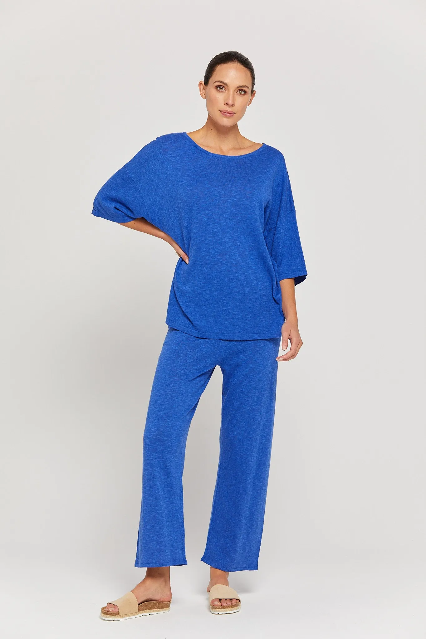 BY RIDLEY Womens Savannah Linen Top - Royal Blue