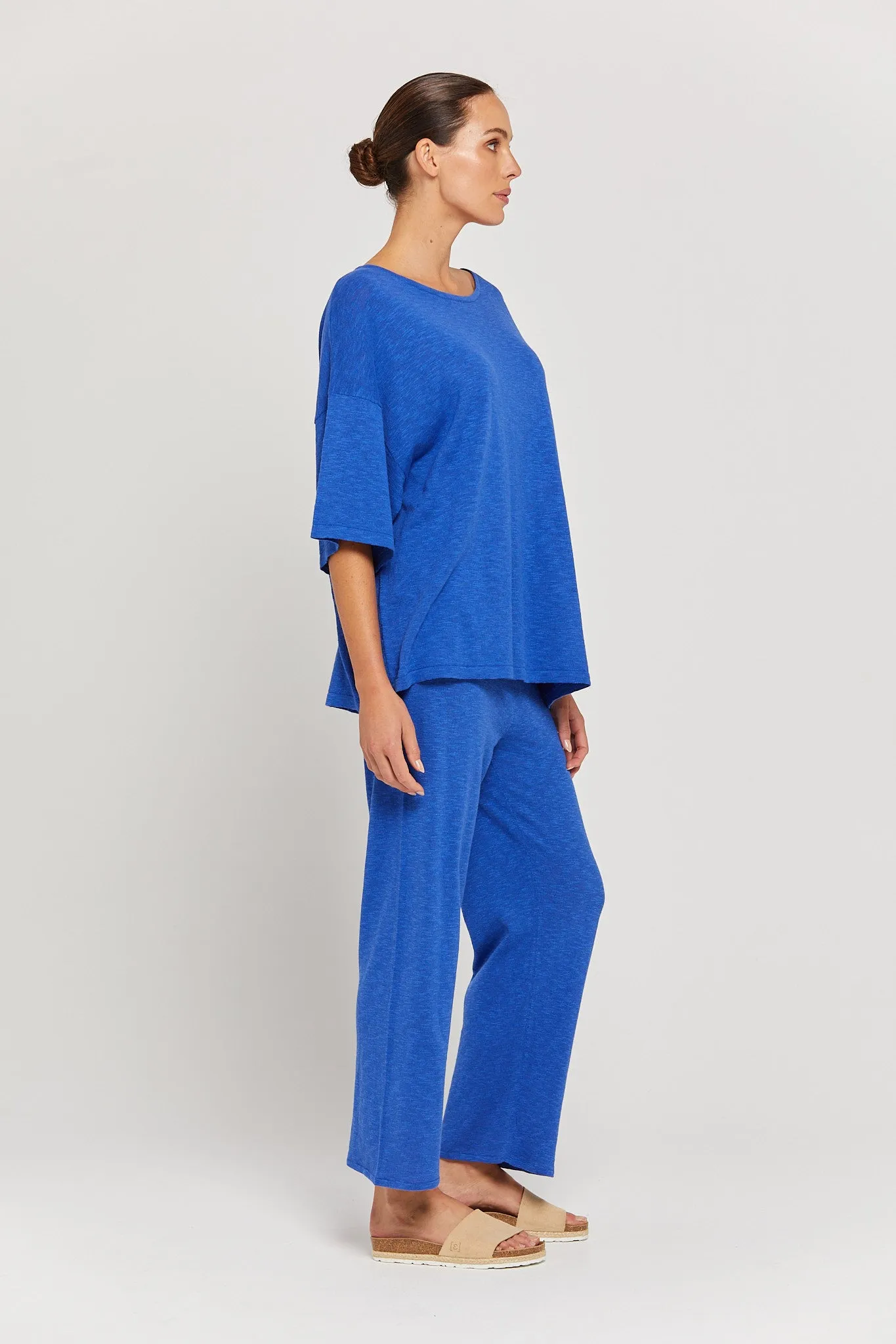 BY RIDLEY Womens Savannah Linen Top - Royal Blue