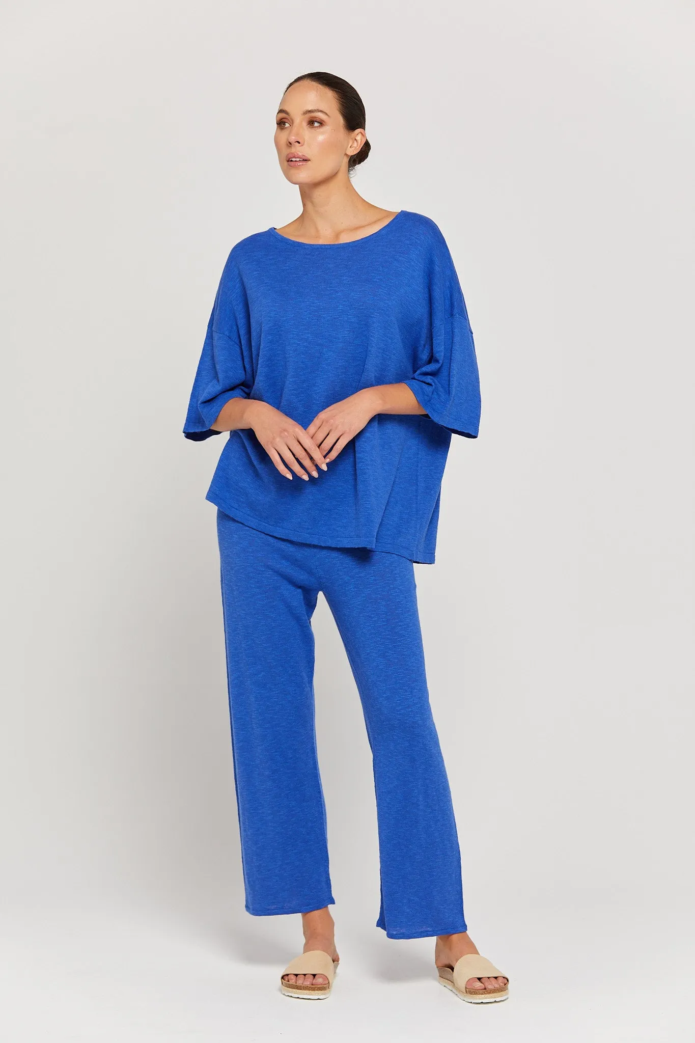 BY RIDLEY Womens Savannah Linen Top - Royal Blue