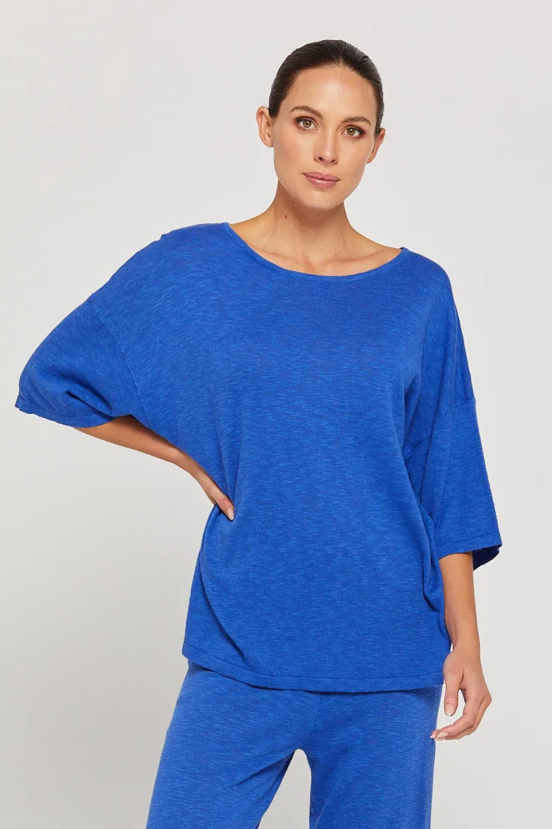 BY RIDLEY Womens Savannah Linen Top - Royal Blue