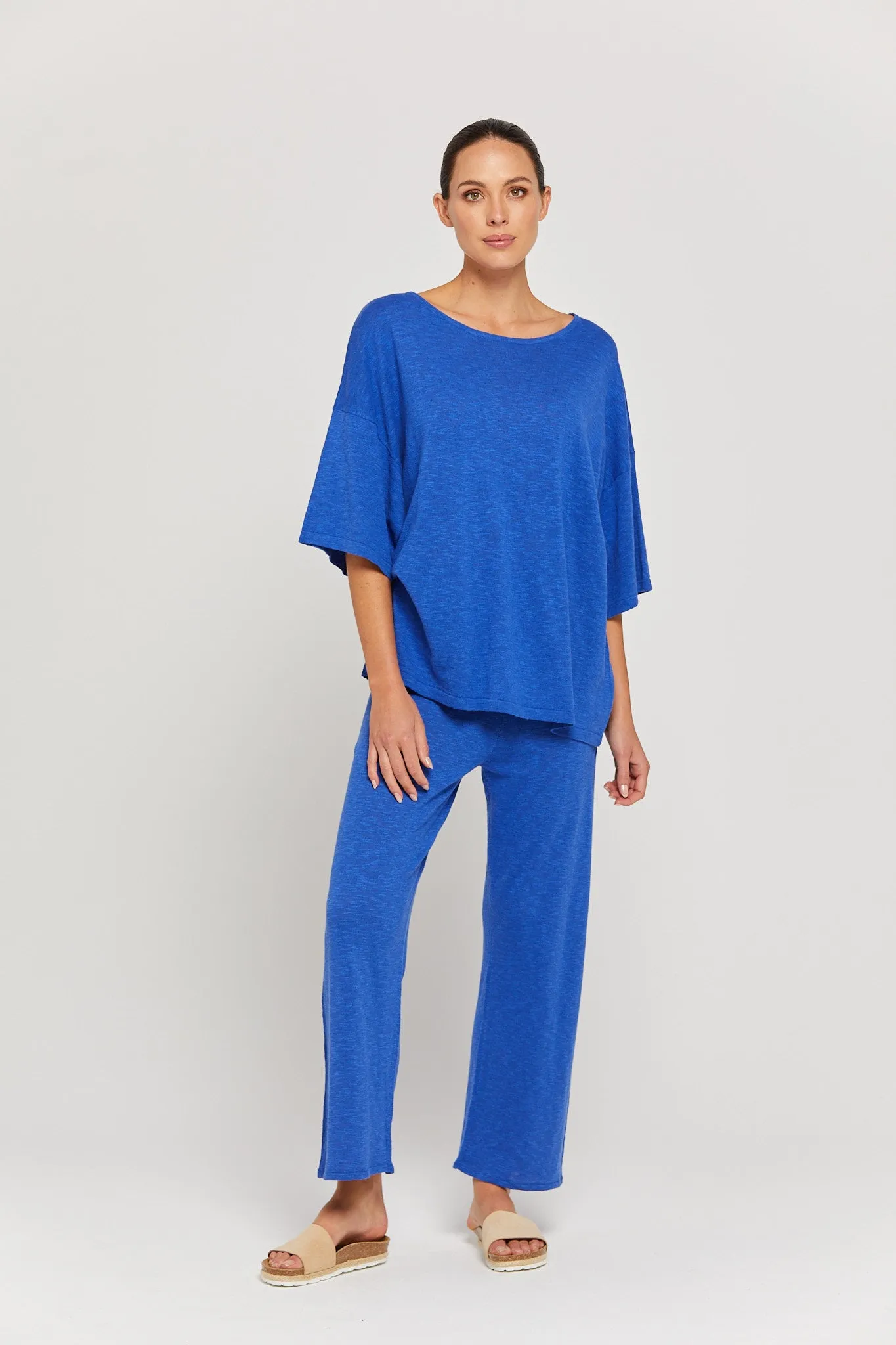 BY RIDLEY Womens Savannah Linen Top - Royal Blue