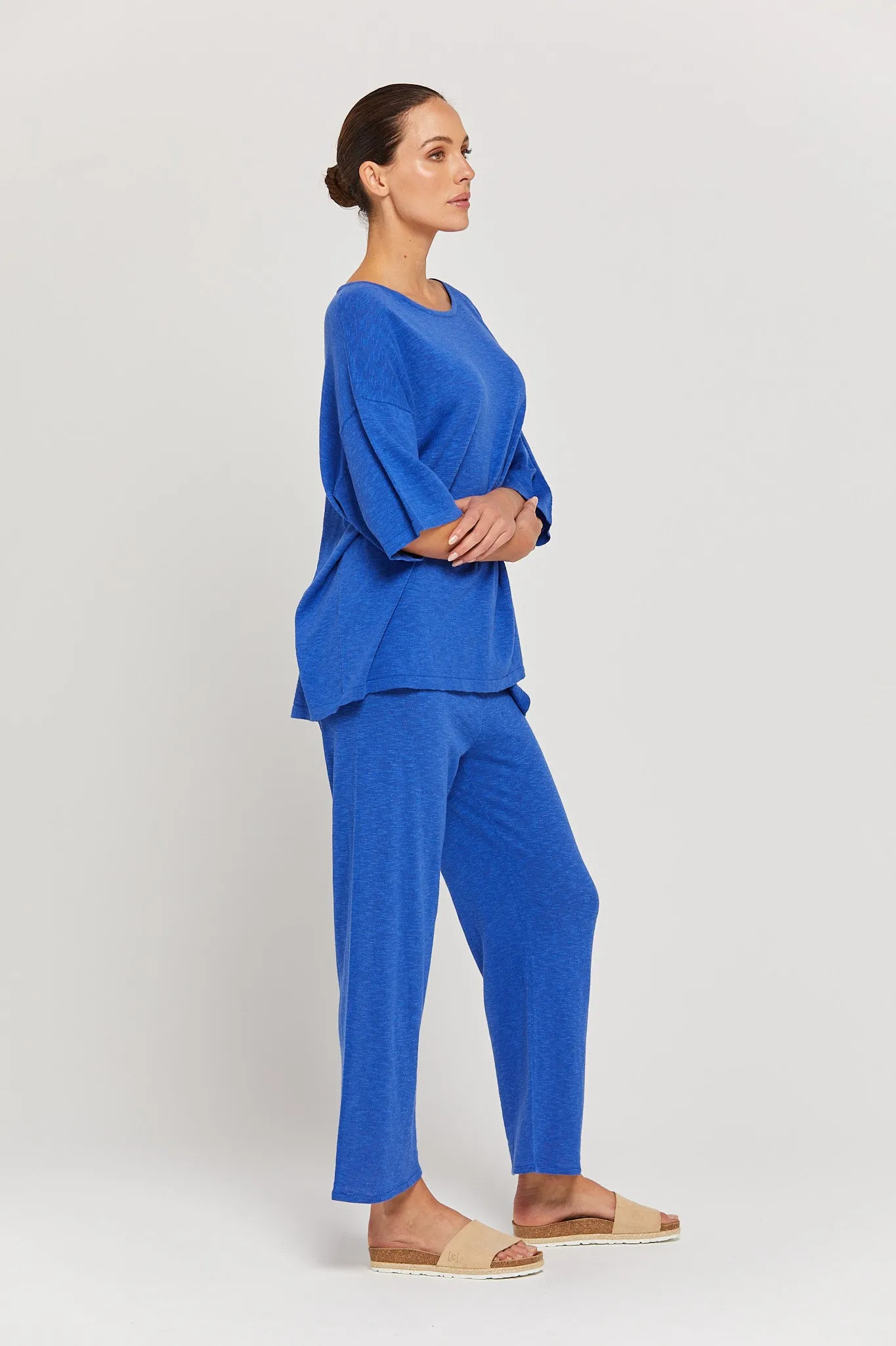 BY RIDLEY Womens Savannah Linen Top - Royal Blue