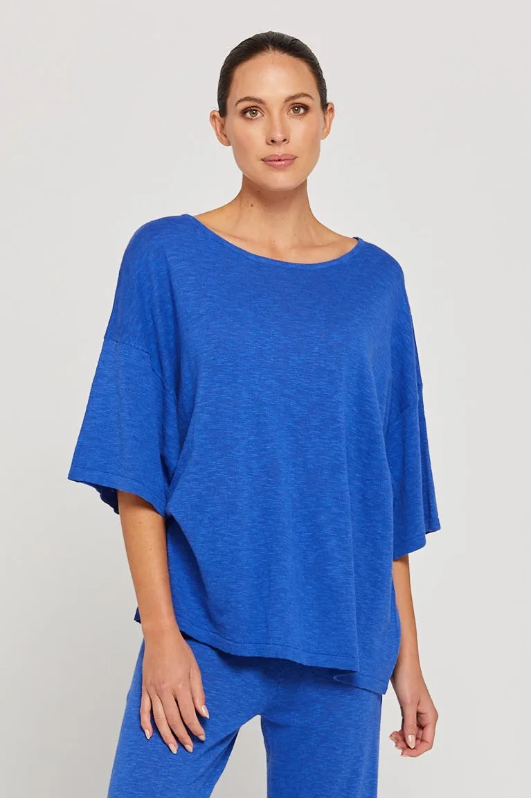 BY RIDLEY Womens Savannah Linen Top - Royal Blue