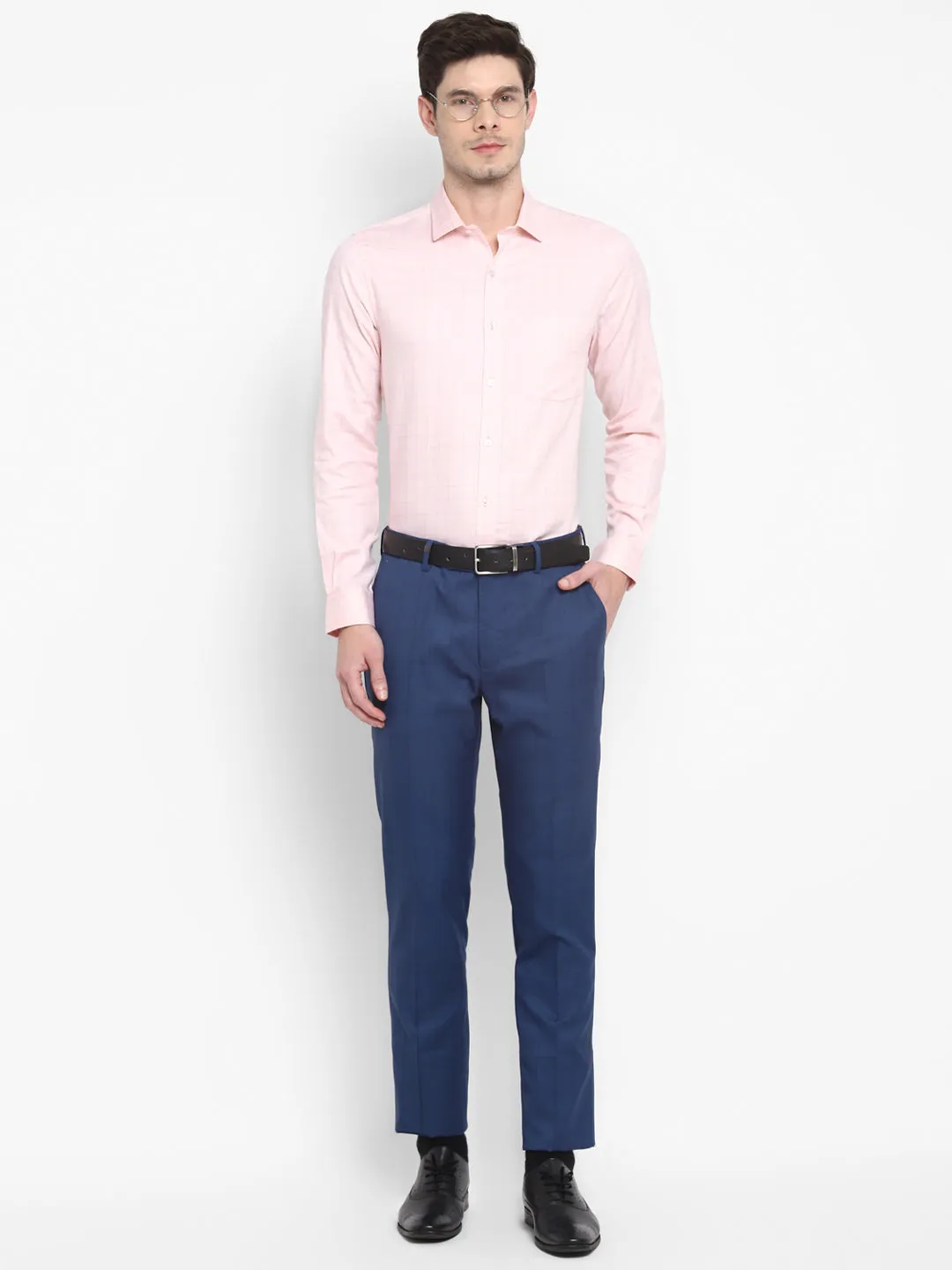 Checked Peach Slim Fit Formal Shirt