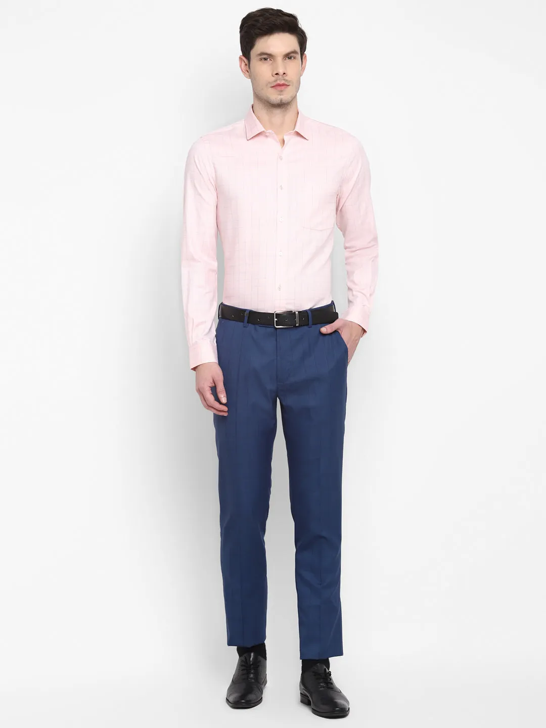 Checked Peach Slim Fit Formal Shirt