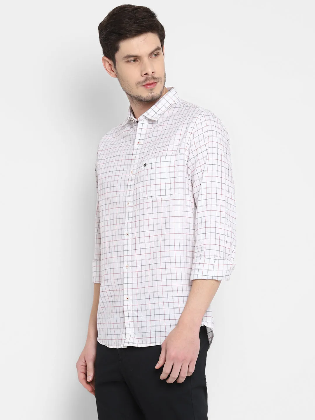 Checked White Slim Fit Casual Shirt