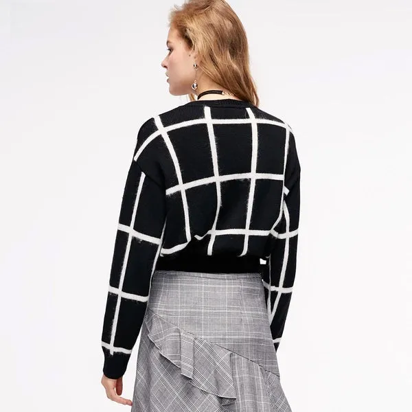 Checker Threaded Cuff Wide Sweater