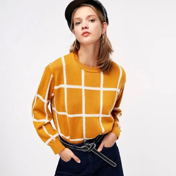 Checker Threaded Cuff Wide Sweater