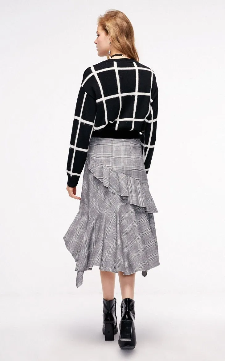 Checker Threaded Cuff Wide Sweater