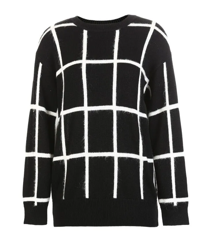 Checker Threaded Cuff Wide Sweater