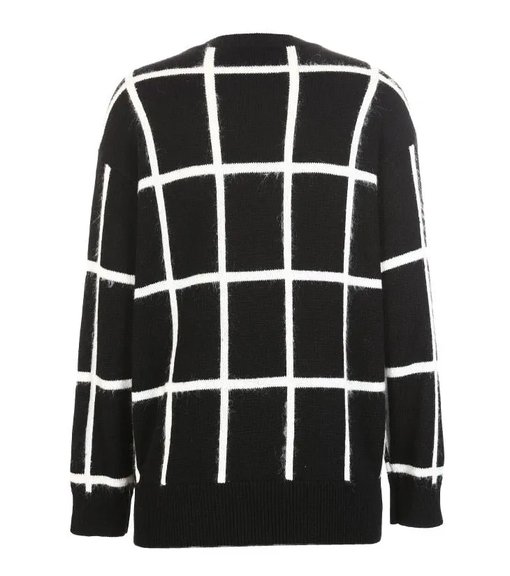 Checker Threaded Cuff Wide Sweater