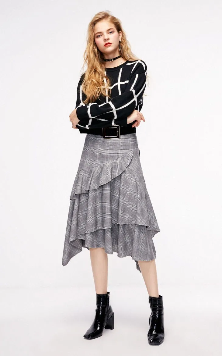 Checker Threaded Cuff Wide Sweater