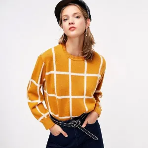 Checker Threaded Cuff Wide Sweater