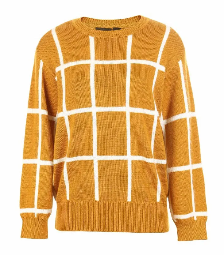 Checker Threaded Cuff Wide Sweater