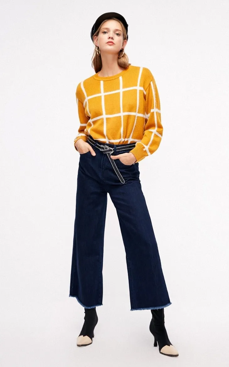 Checker Threaded Cuff Wide Sweater