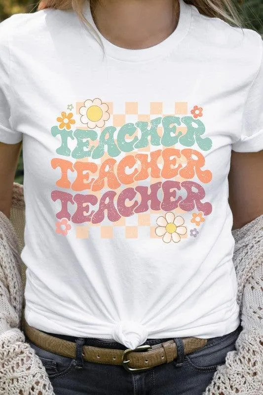 Checkered Pastel "Teacher" Graphic Tee