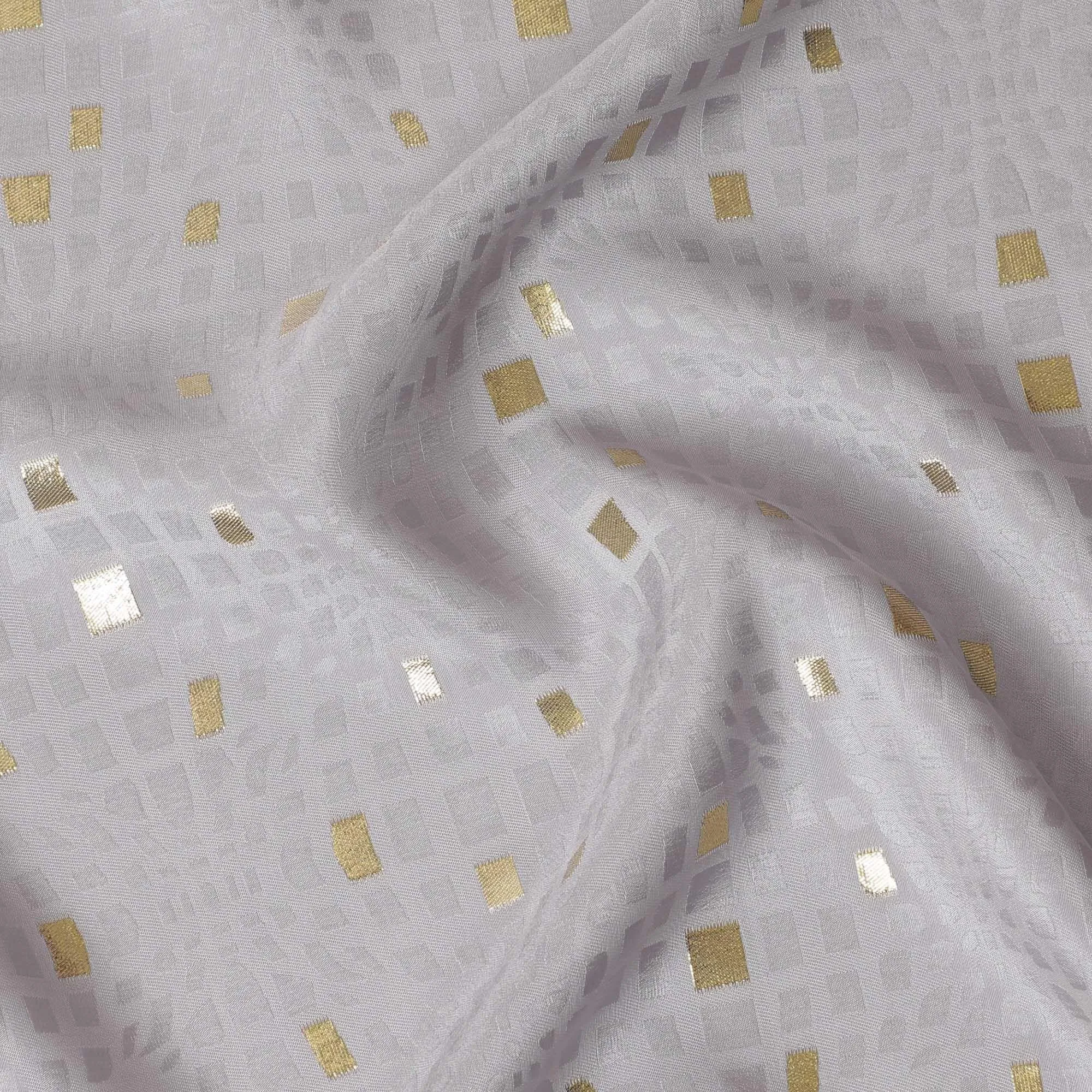 Cloud grey crepe silk fabric with gold and similar color jacquard in abstract design-D15757