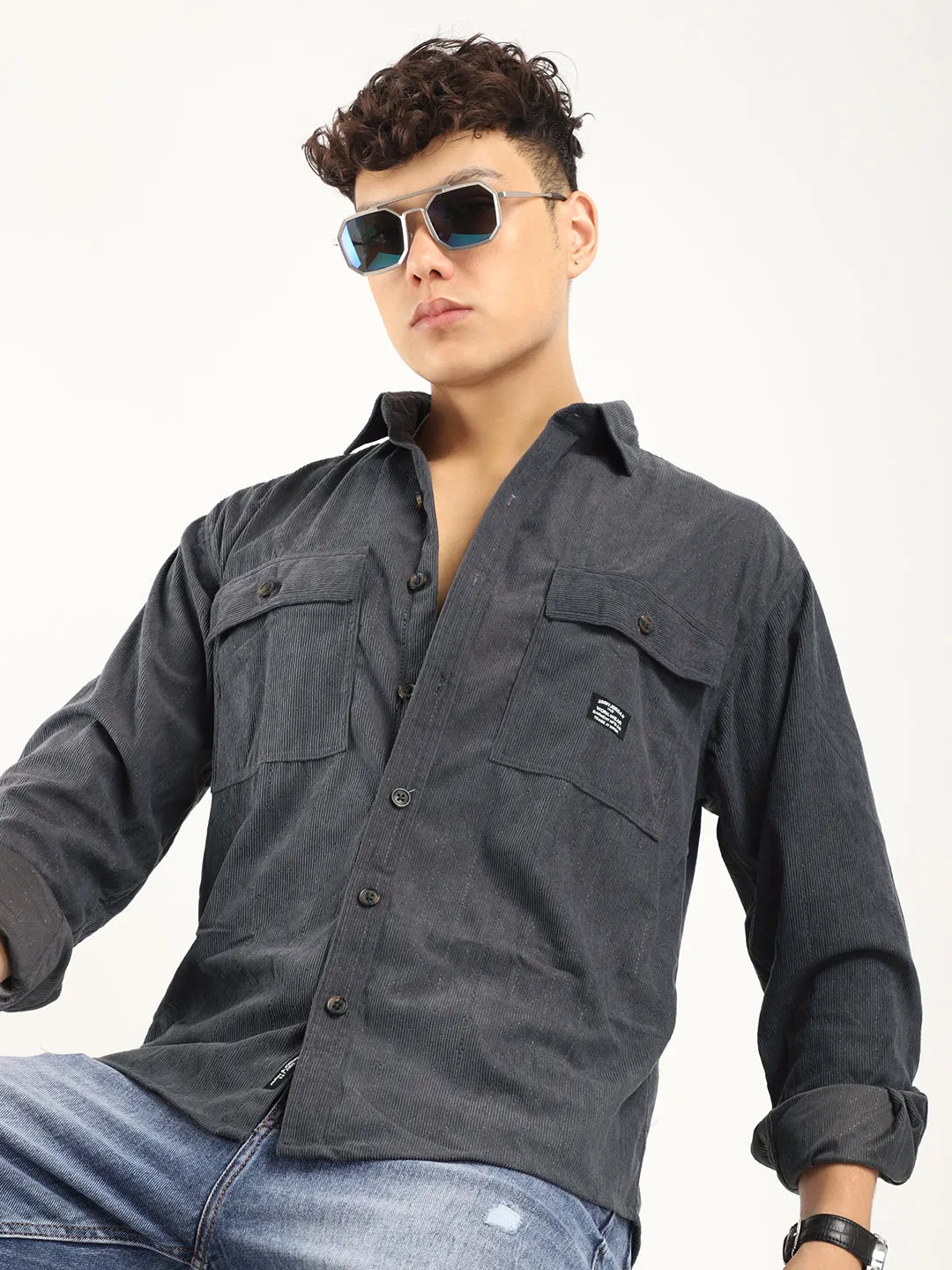 Code ray Dark Grey Full Sleeve Shirt