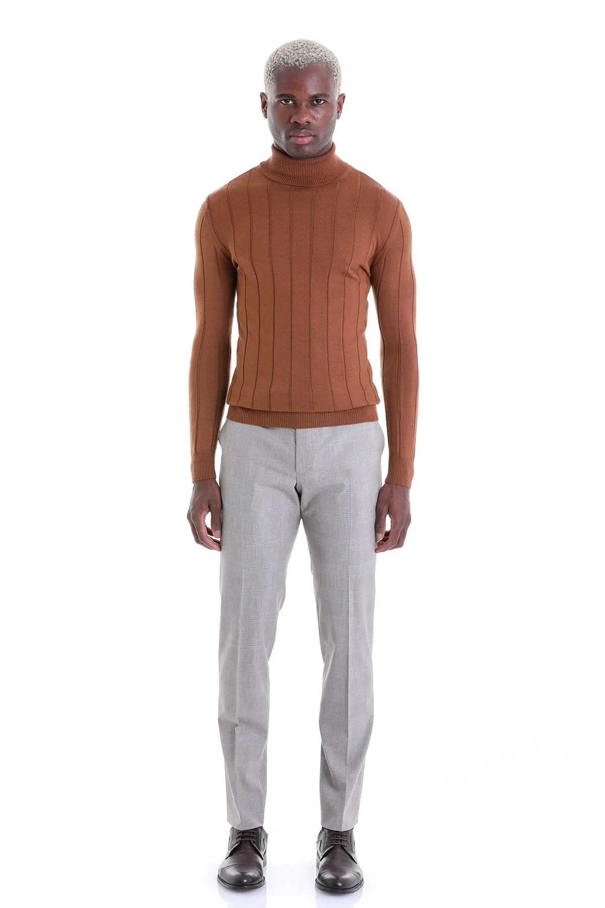 Comfort Fit Drop Needle Tobacco Turtleneck Sweater